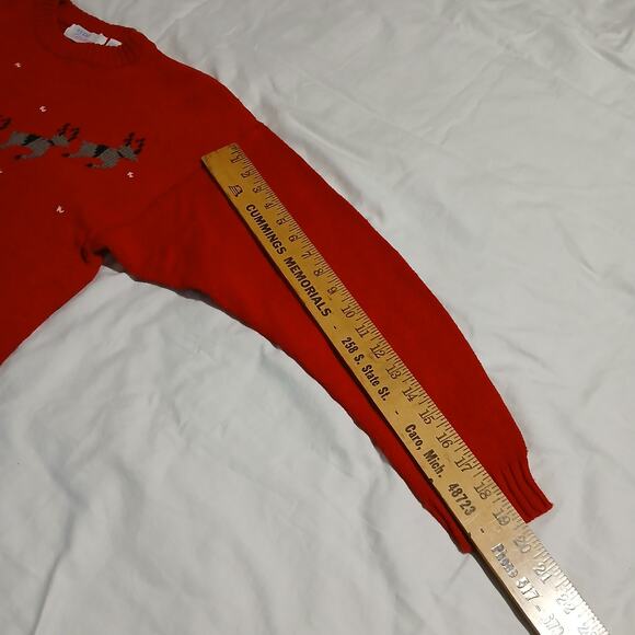 VTG AVON Fashions Women's Med Santa w/Sleigh Sweater Red/Black Ribbed Crew Neck - Picture 12 of 14